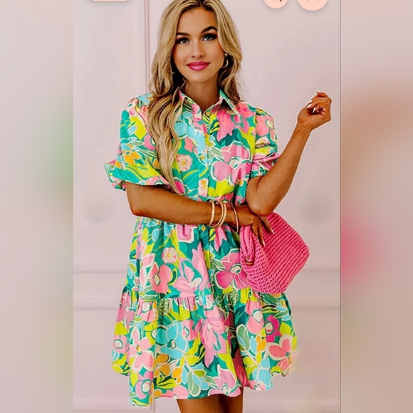 Boho Floral Multicolor Dress. Resortwear, Vacation. LARGE - Picture 5 of 8